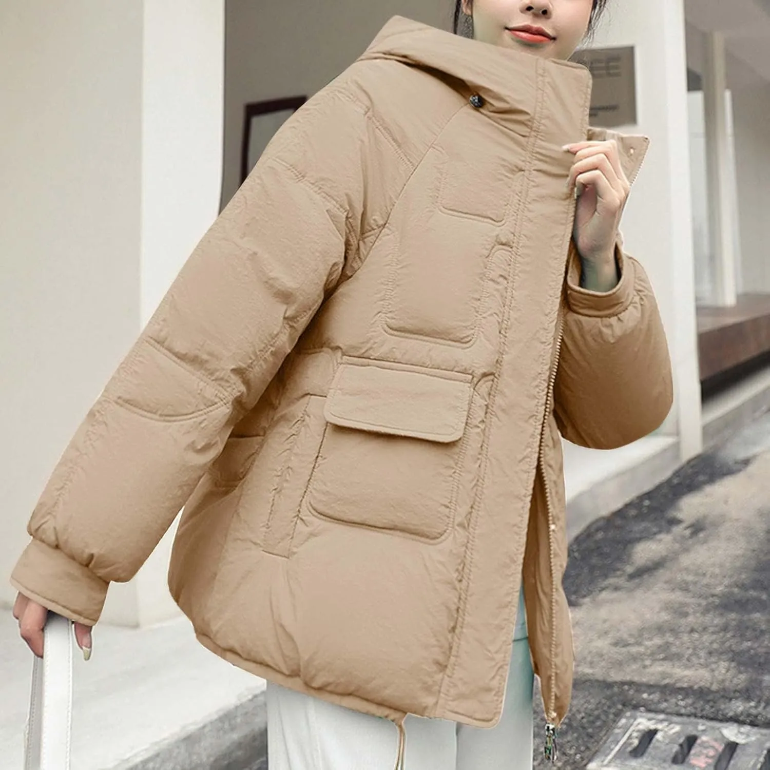 Womens Winter Coats Hooded Lightweight Puffer Jacket Padded Quilted Jackets Warm Fashion Parkas Outerwear Down Coats