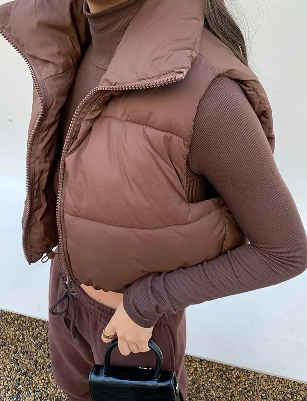 Women's Winter Warm Padded Crop Vest Lightweight Sleeveless Puffer Vest