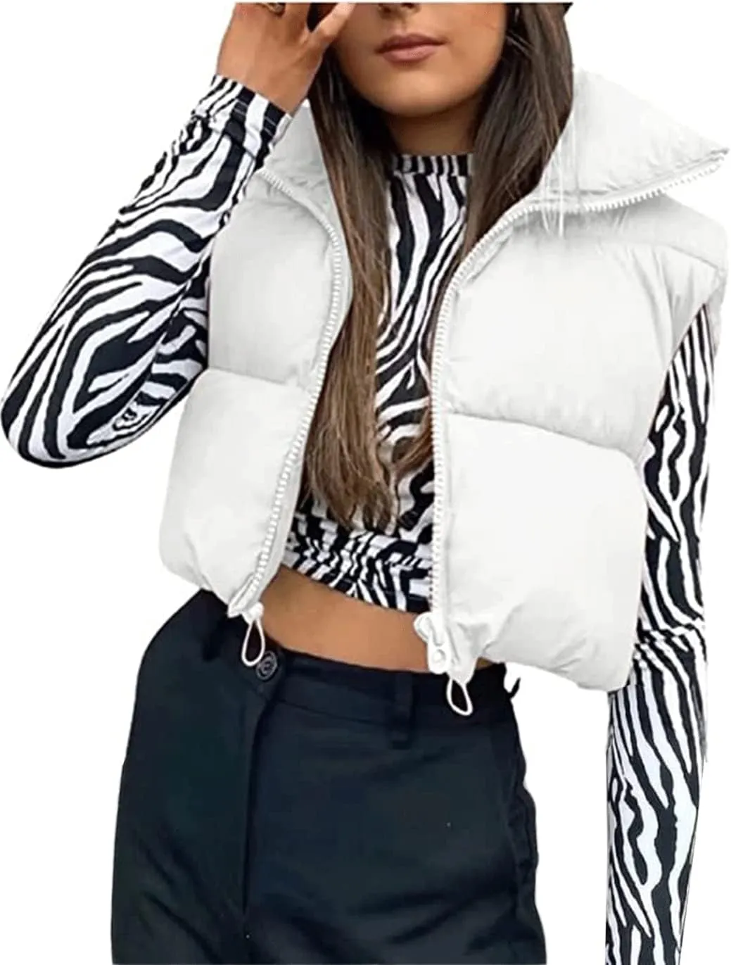 Women's Winter Warm Padded Crop Vest Lightweight Sleeveless Puffer Vest