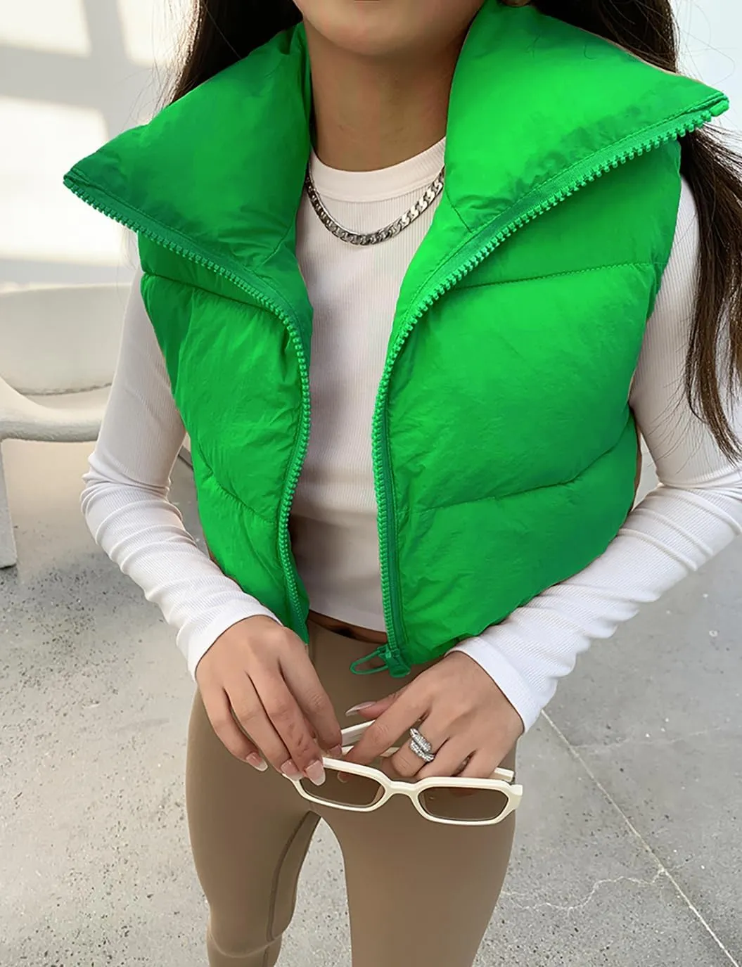 Women's Winter Warm Padded Crop Vest Lightweight Sleeveless Puffer Vest