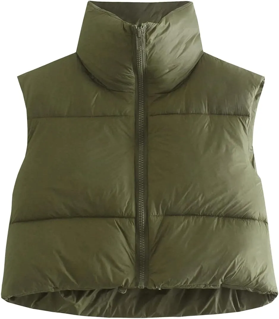Women's Winter Warm Padded Crop Vest Lightweight Sleeveless Puffer Vest