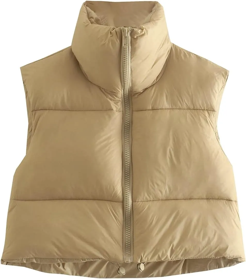 Women's Winter Warm Padded Crop Vest Lightweight Sleeveless Puffer Vest