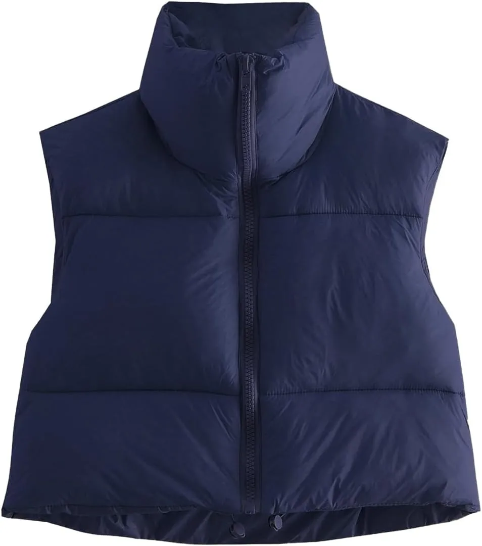 Women's Winter Warm Padded Crop Vest Lightweight Sleeveless Puffer Vest