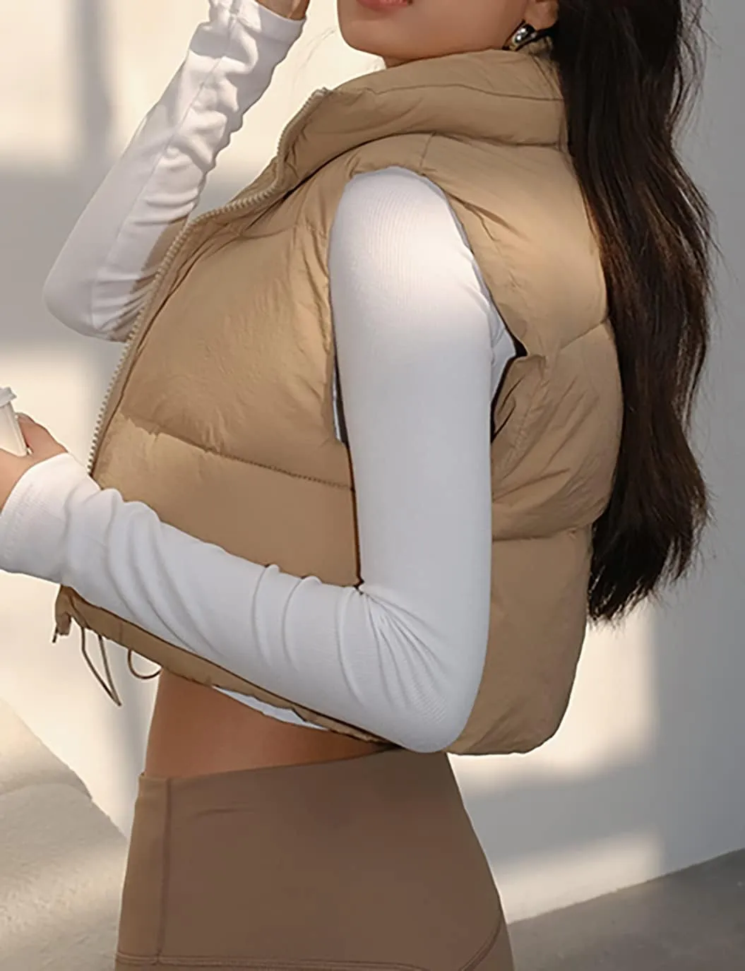 Women's Winter Warm Padded Crop Vest Lightweight Sleeveless Puffer Vest