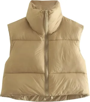 Women's Winter Warm Padded Crop Vest Lightweight Sleeveless Puffer Vest