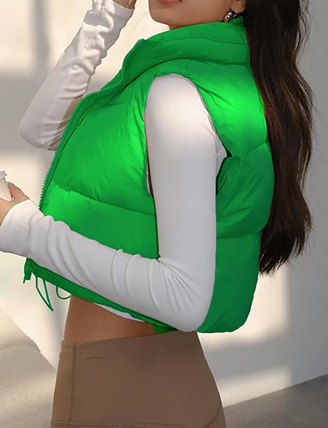 Women's Winter Warm Padded Crop Vest Lightweight Sleeveless Puffer Vest