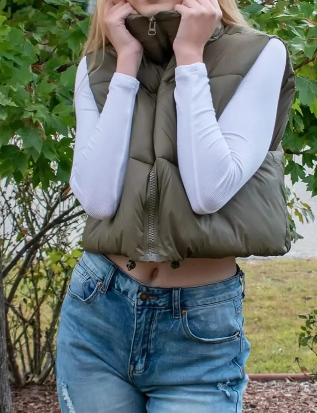 Women's Winter Warm Padded Crop Vest Lightweight Sleeveless Puffer Vest