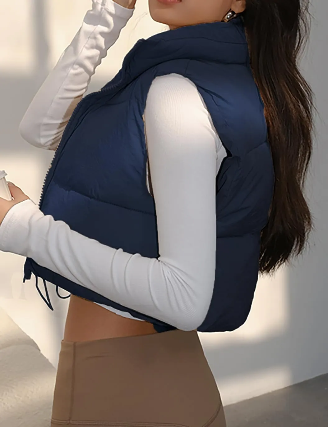 Women's Winter Warm Padded Crop Vest Lightweight Sleeveless Puffer Vest
