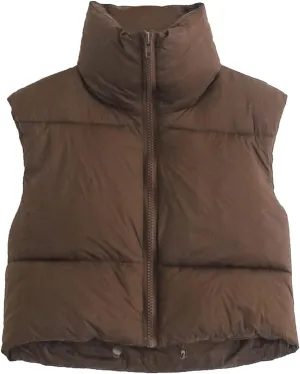 Women's Winter Warm Padded Crop Vest Lightweight Sleeveless Puffer Vest