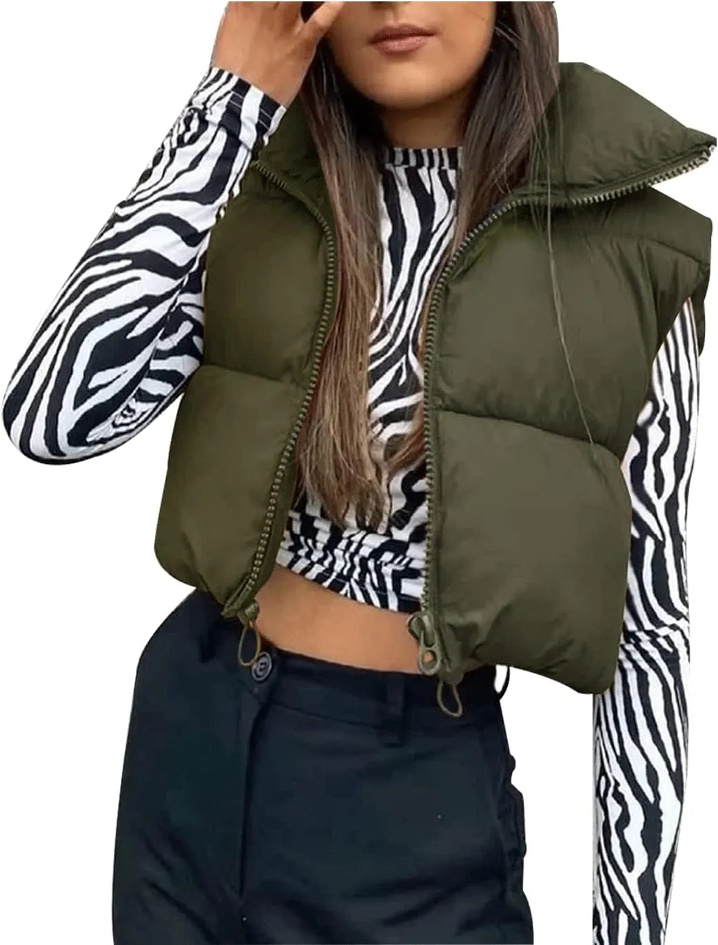 Women's Winter Warm Padded Crop Vest Lightweight Sleeveless Puffer Vest