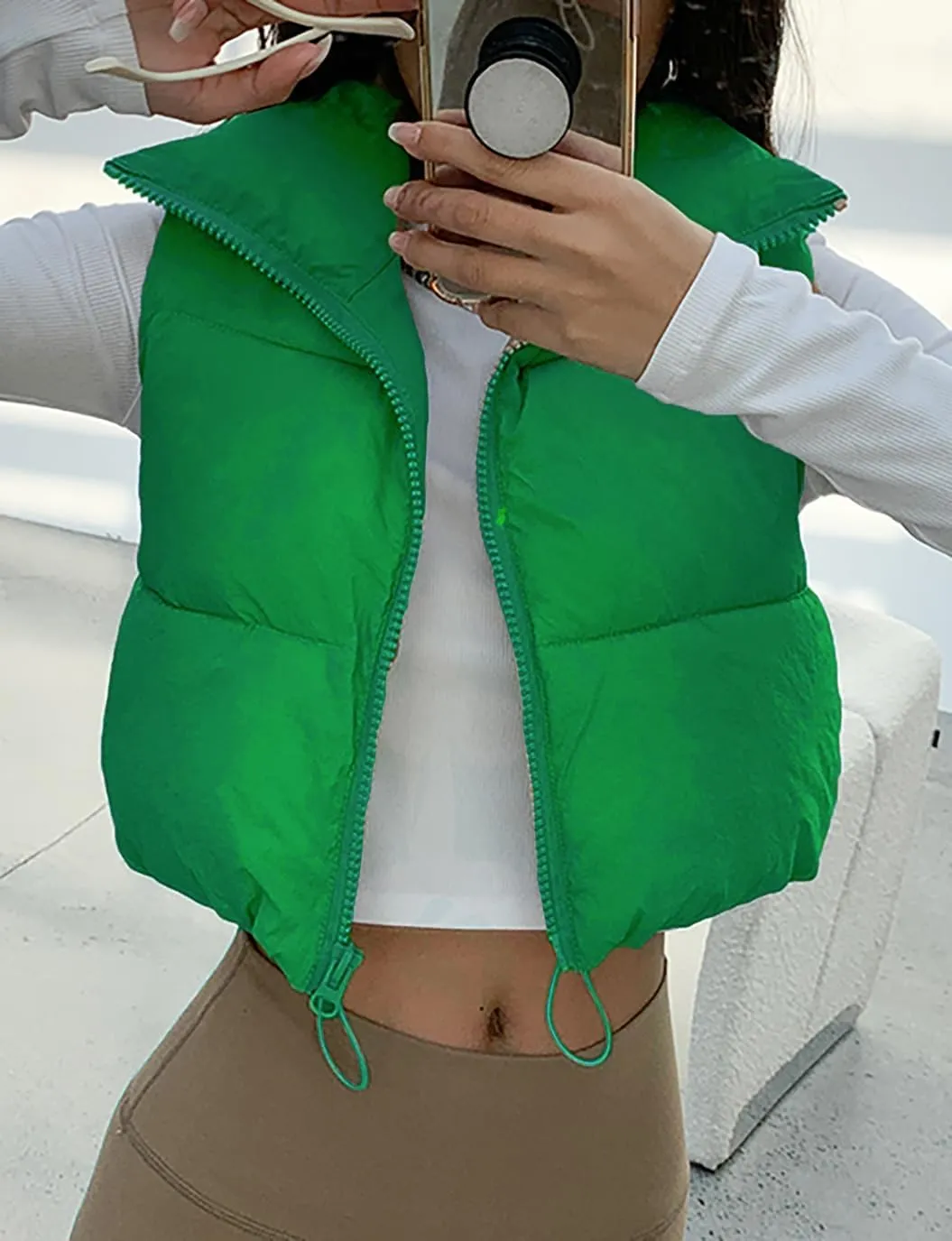 Women's Winter Warm Padded Crop Vest Lightweight Sleeveless Puffer Vest