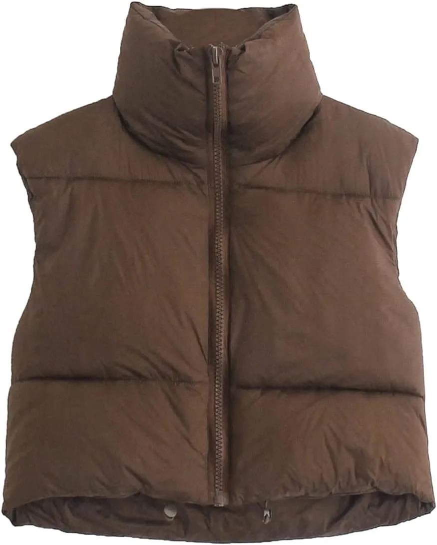 Women's Winter Warm Padded Crop Vest Lightweight Sleeveless Puffer Vest