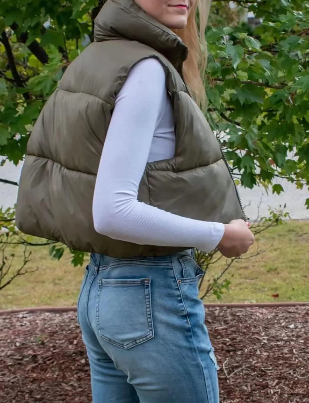 Women's Winter Warm Padded Crop Vest Lightweight Sleeveless Puffer Vest