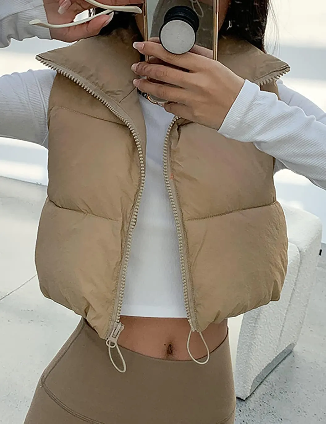 Women's Winter Warm Padded Crop Vest Lightweight Sleeveless Puffer Vest