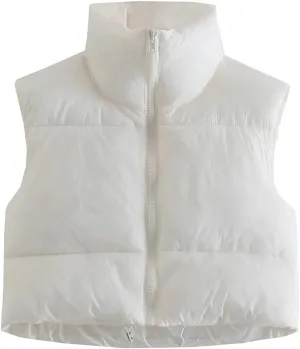 Women's Winter Warm Padded Crop Vest Lightweight Sleeveless Puffer Vest