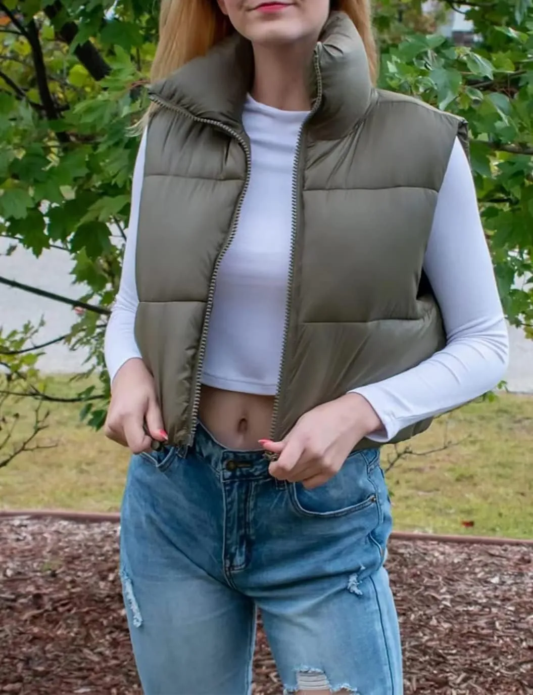 Women's Winter Warm Padded Crop Vest Lightweight Sleeveless Puffer Vest