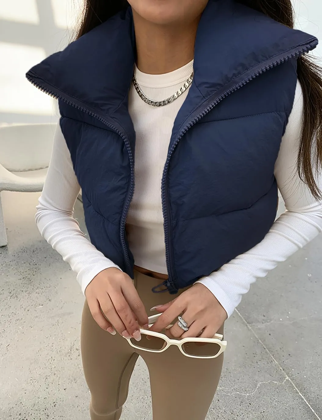 Women's Winter Warm Padded Crop Vest Lightweight Sleeveless Puffer Vest