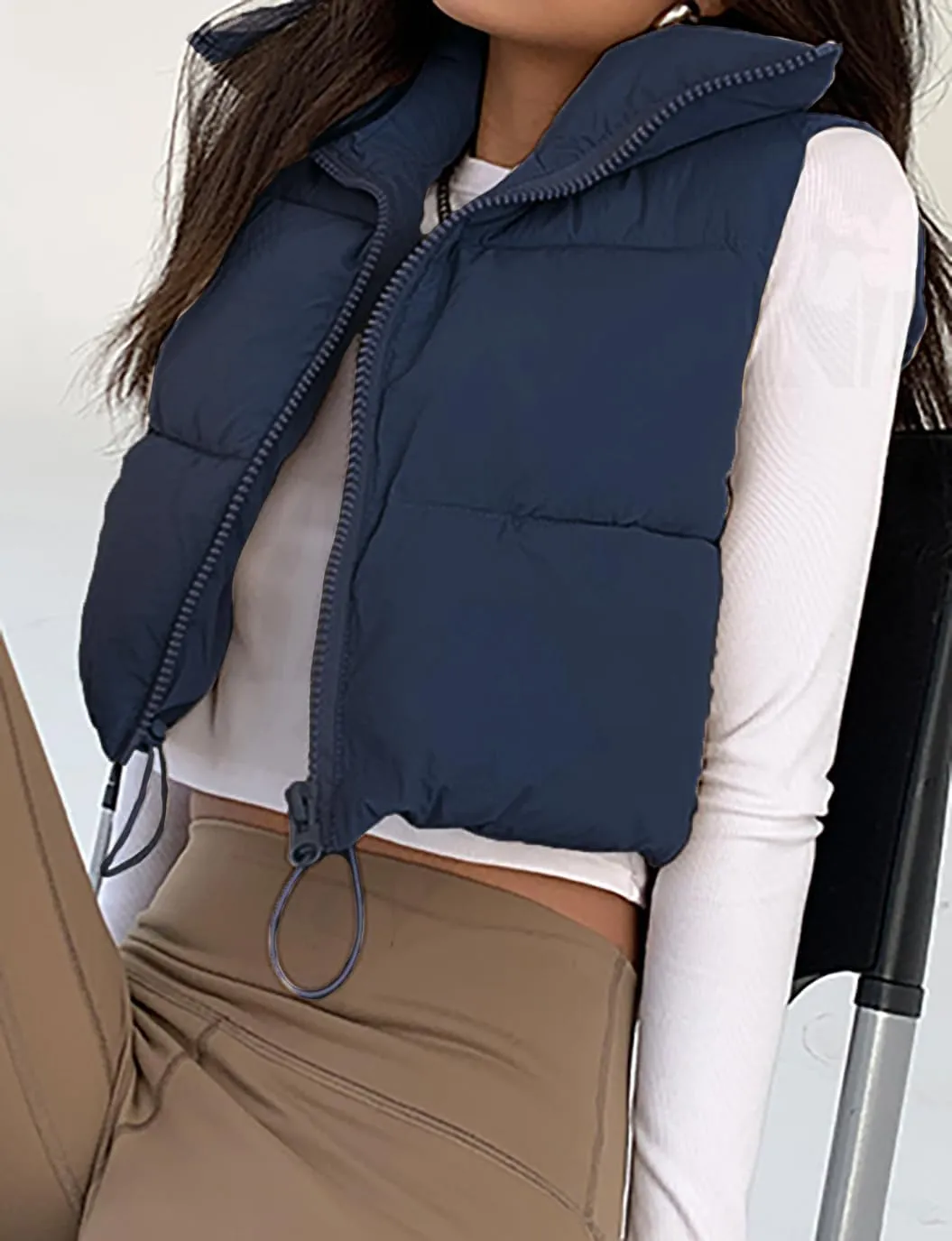 Women's Winter Warm Padded Crop Vest Lightweight Sleeveless Puffer Vest