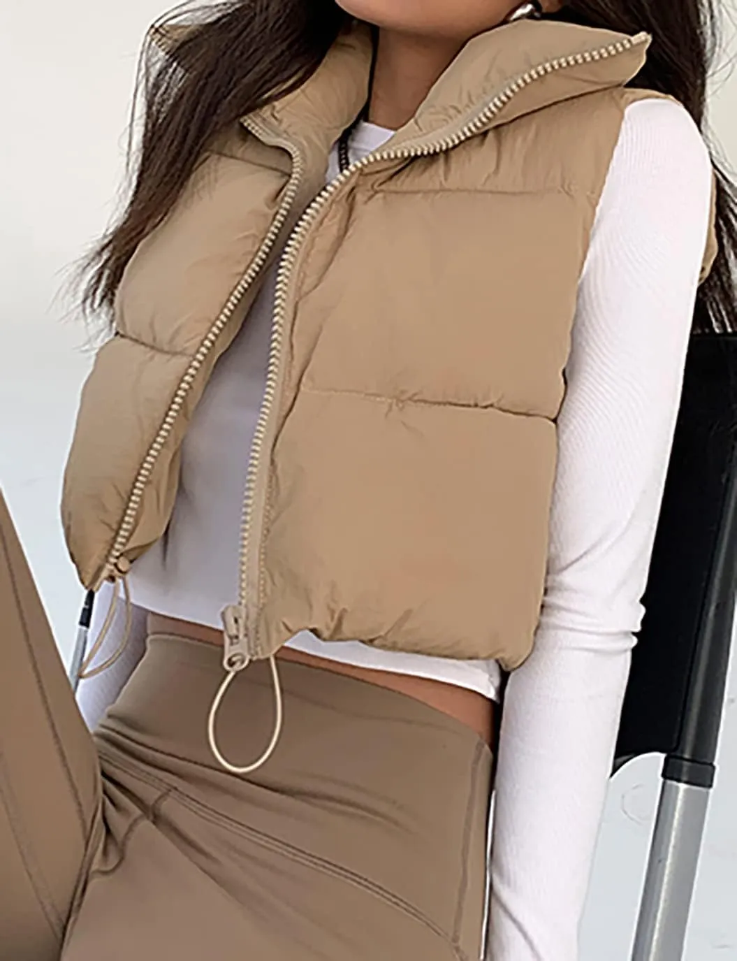 Women's Winter Warm Padded Crop Vest Lightweight Sleeveless Puffer Vest