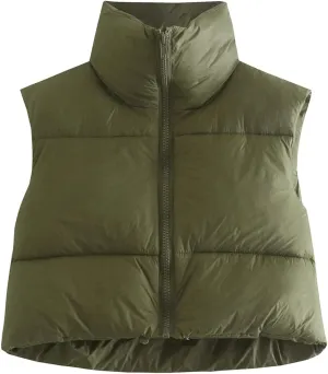 Women's Winter Warm Padded Crop Vest Lightweight Sleeveless Puffer Vest