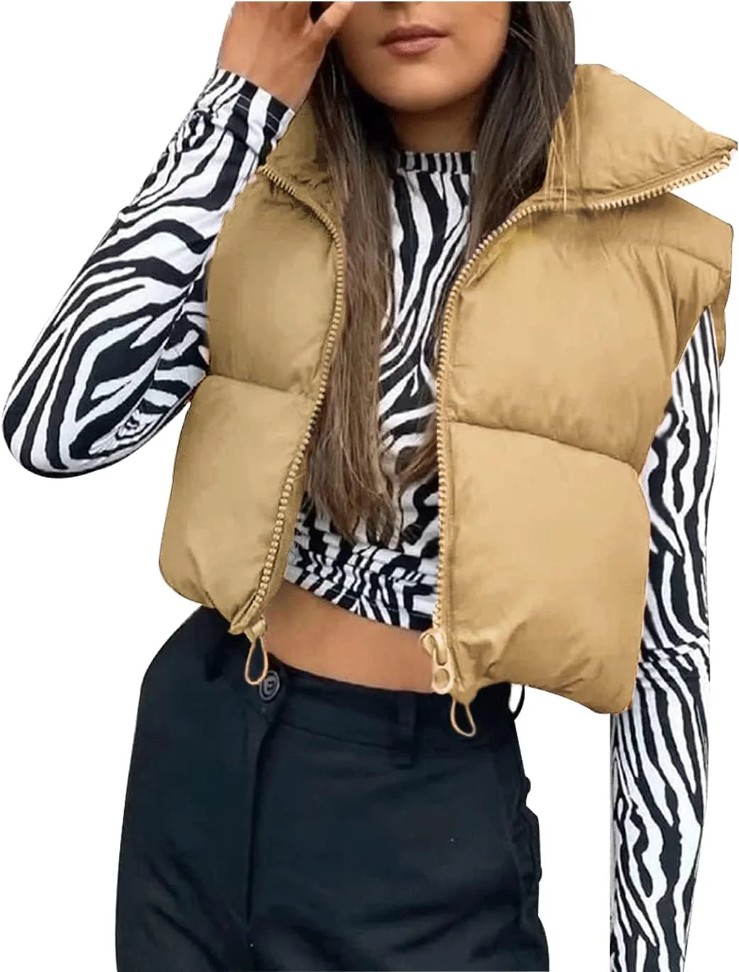 Women's Winter Warm Padded Crop Vest Lightweight Sleeveless Puffer Vest