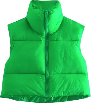 Women's Winter Warm Padded Crop Vest Lightweight Sleeveless Puffer Vest