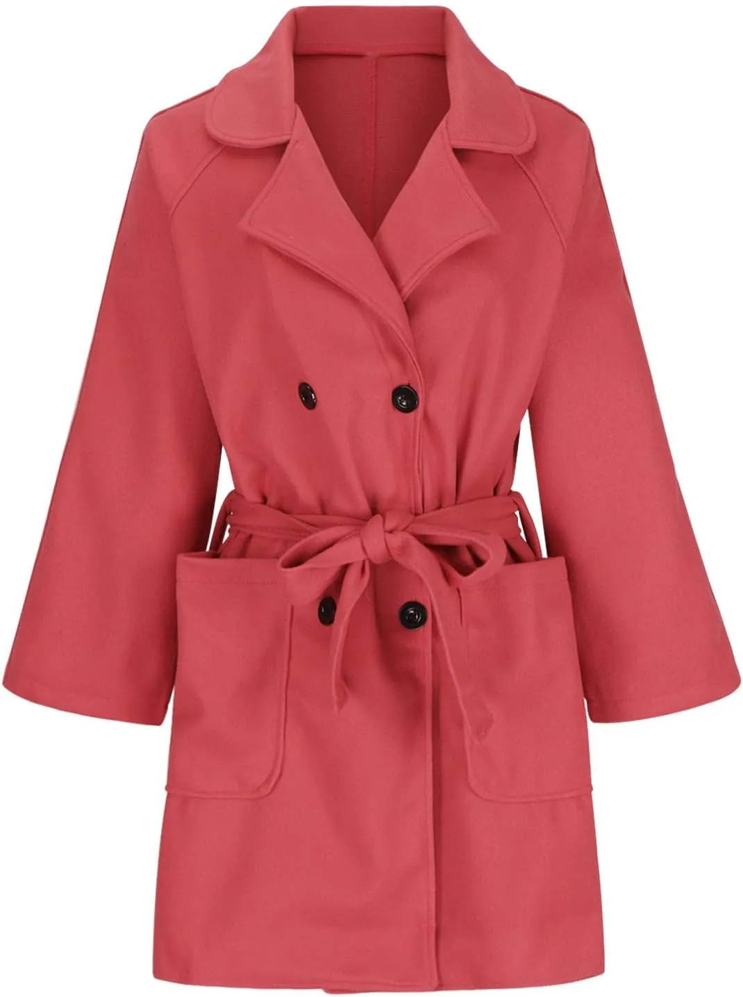 Womens Winter Wool Pea Coat Warm Notched Collar Double Breasted Trench Coat Overcoat Oversized Long Jacket Outerwear