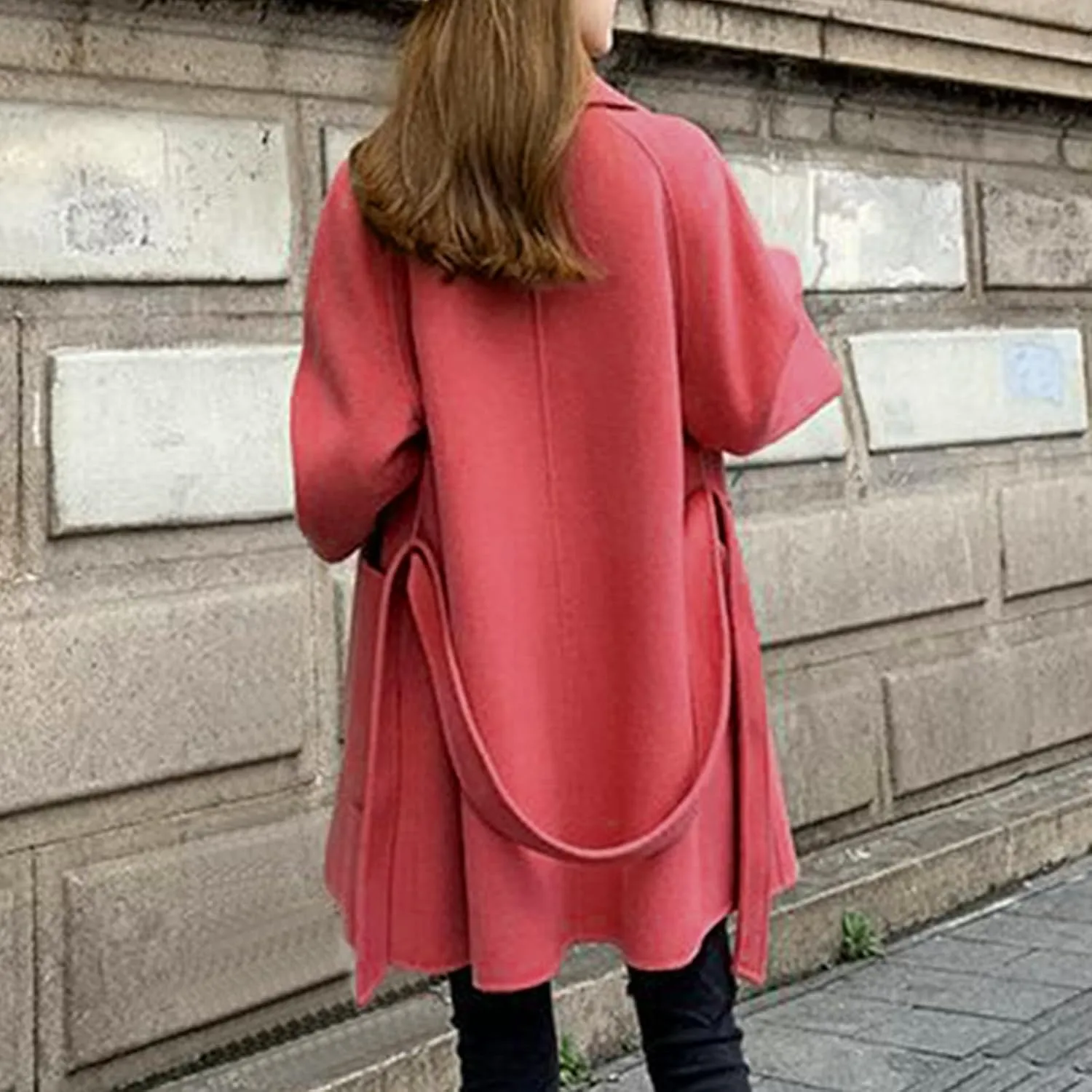 Womens Winter Wool Pea Coat Warm Notched Collar Double Breasted Trench Coat Overcoat Oversized Long Jacket Outerwear