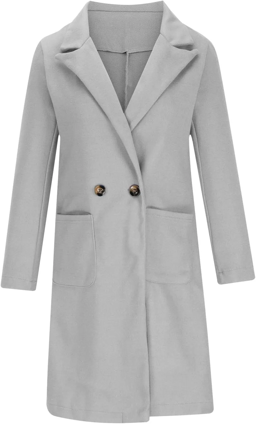 Women's Wool Blend Trench Coat Winter Jackets Mid Long Pea Coats Dressy Casual Double Breasted Overcoat with Pockets