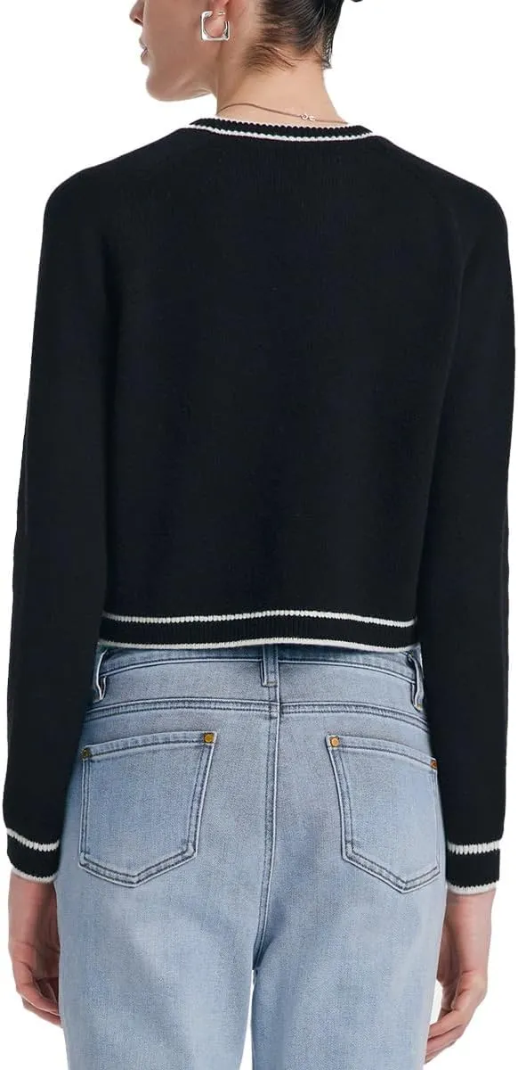 Women's Wool Casual Dressy Striped Cardigan Sweaters Crew Neck Button Up Cropped Blazer with Pockets