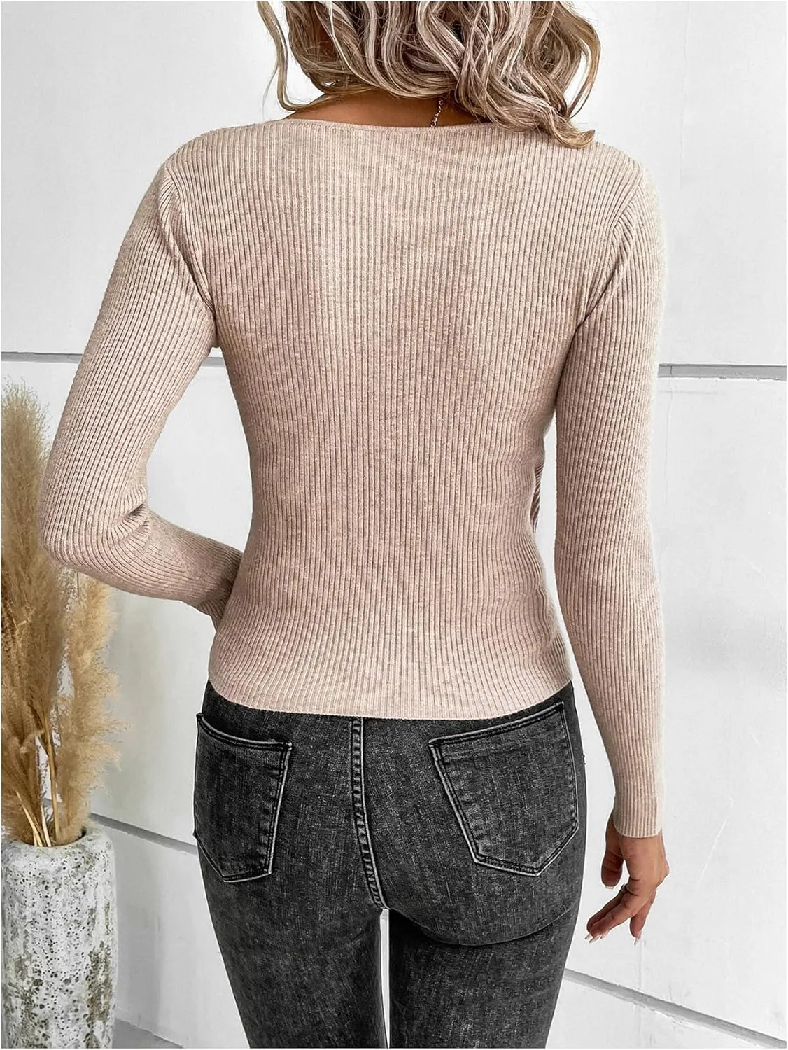 Women's Wrap Sweater Long Sleeve Deep V Neck Pullover Sweaters Tops