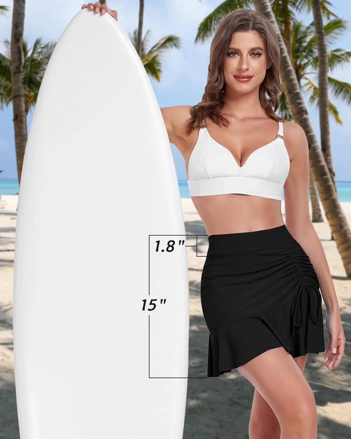 WOWENY Womens High Waisted Swim Skirts with Built-in Shorts Ruffle Adjustable Drawstring Bathing Suit Botttom Swim Skort