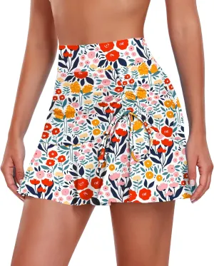 WOWENY Womens High Waisted Swim Skirts with Built-in Shorts Ruffle Adjustable Drawstring Bathing Suit Botttom Swim Skort