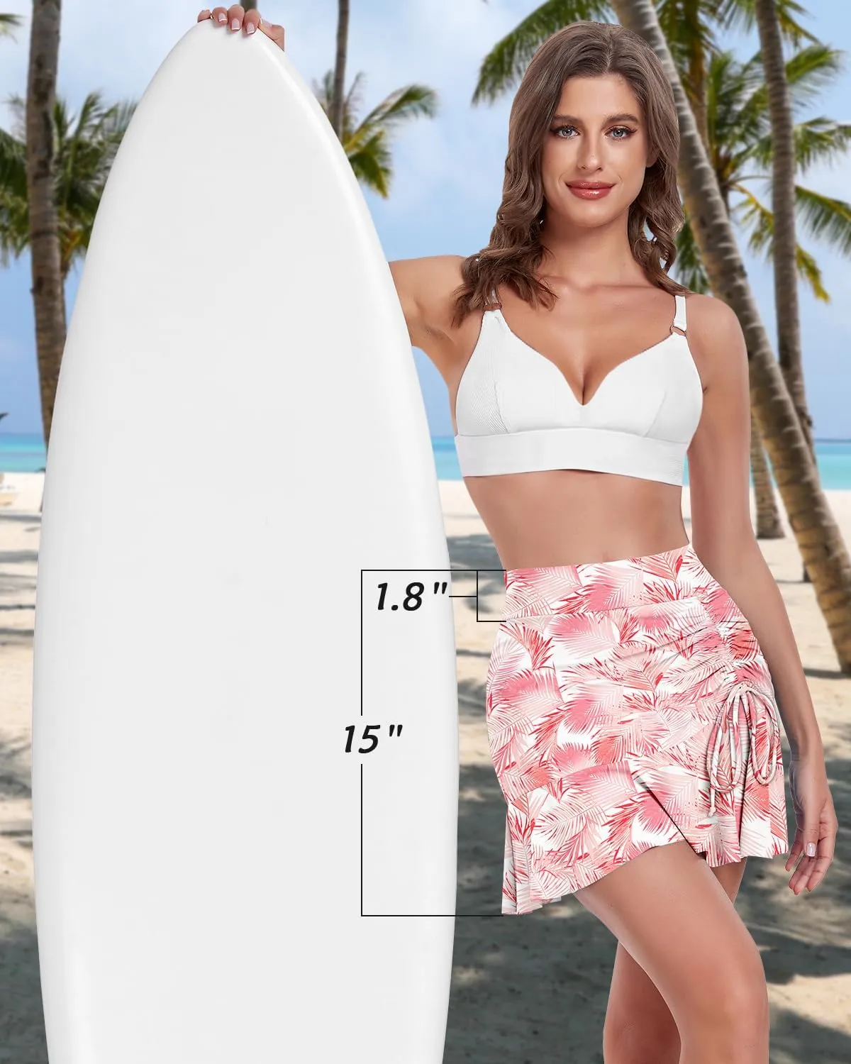 WOWENY Womens High Waisted Swim Skirts with Built-in Shorts Ruffle Adjustable Drawstring Bathing Suit Botttom Swim Skort