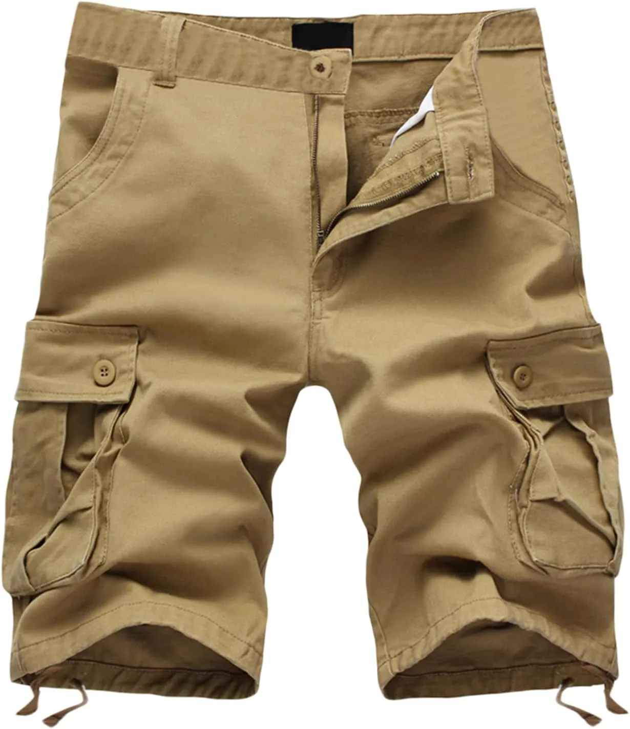 WUAI-Men Outdoor Cargo Shorts Relaxed Fit Casual Workout Short Multi-Pocket Stretchy Cotton Twill Summer Beach Shorts
