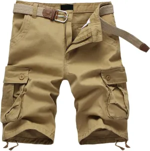 WUAI-Men Outdoor Cargo Shorts Relaxed Fit Casual Workout Short Multi-Pocket Stretchy Cotton Twill Summer Beach Shorts