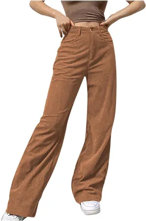WUAI Womens Corduroy Harem Pants High Waist Straight Leg Casual Baggy Tapered Pants Joggers Sweatpants Streetwear