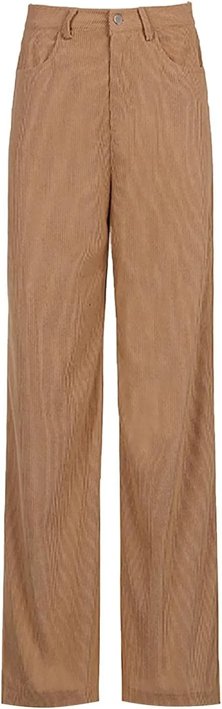 WUAI Womens Corduroy Harem Pants High Waist Straight Leg Casual Baggy Tapered Pants Joggers Sweatpants Streetwear