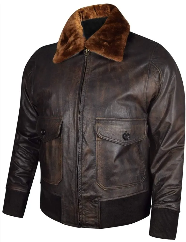 WWII Navy G-1 Flight Bomber Genuine Distress Brown Leather Jacket