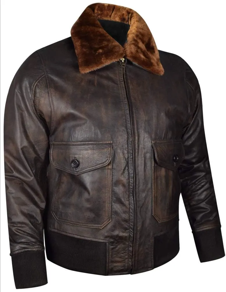 WWII Navy G-1 Flight Bomber Genuine Distress Brown Leather Jacket