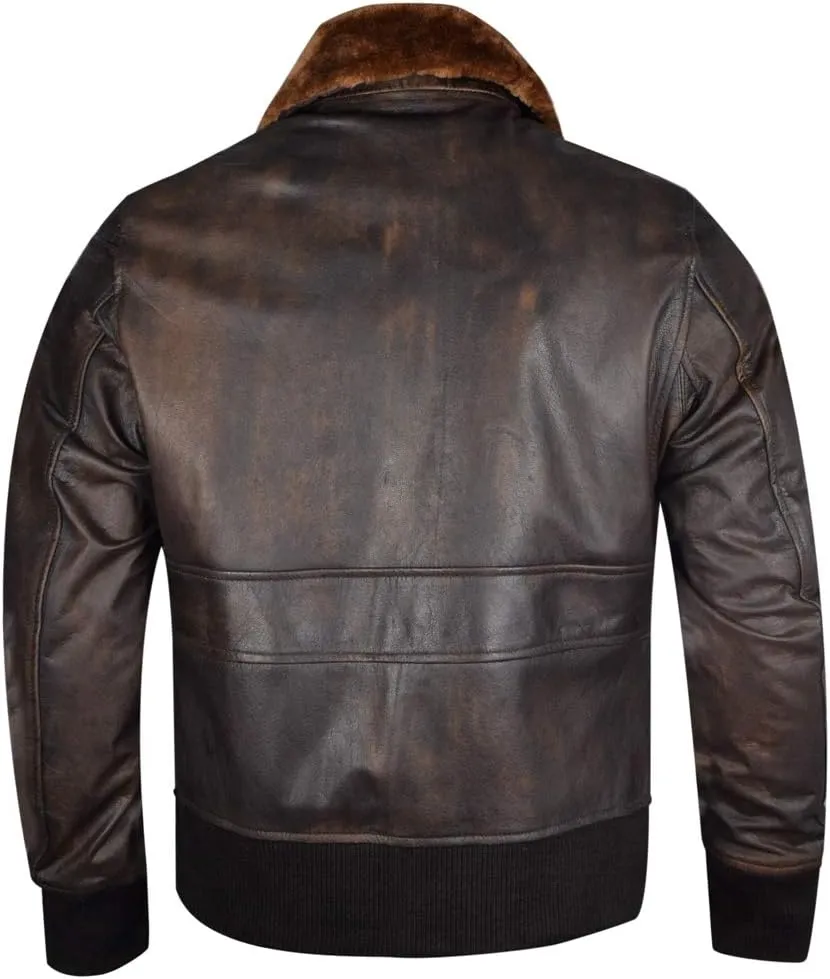 WWII Navy G-1 Flight Bomber Genuine Distress Brown Leather Jacket
