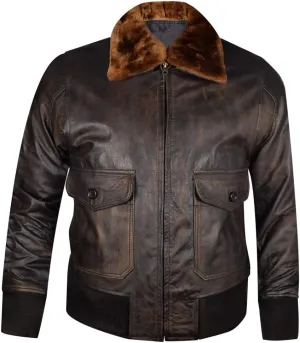 WWII Navy G-1 Flight Bomber Genuine Distress Brown Leather Jacket