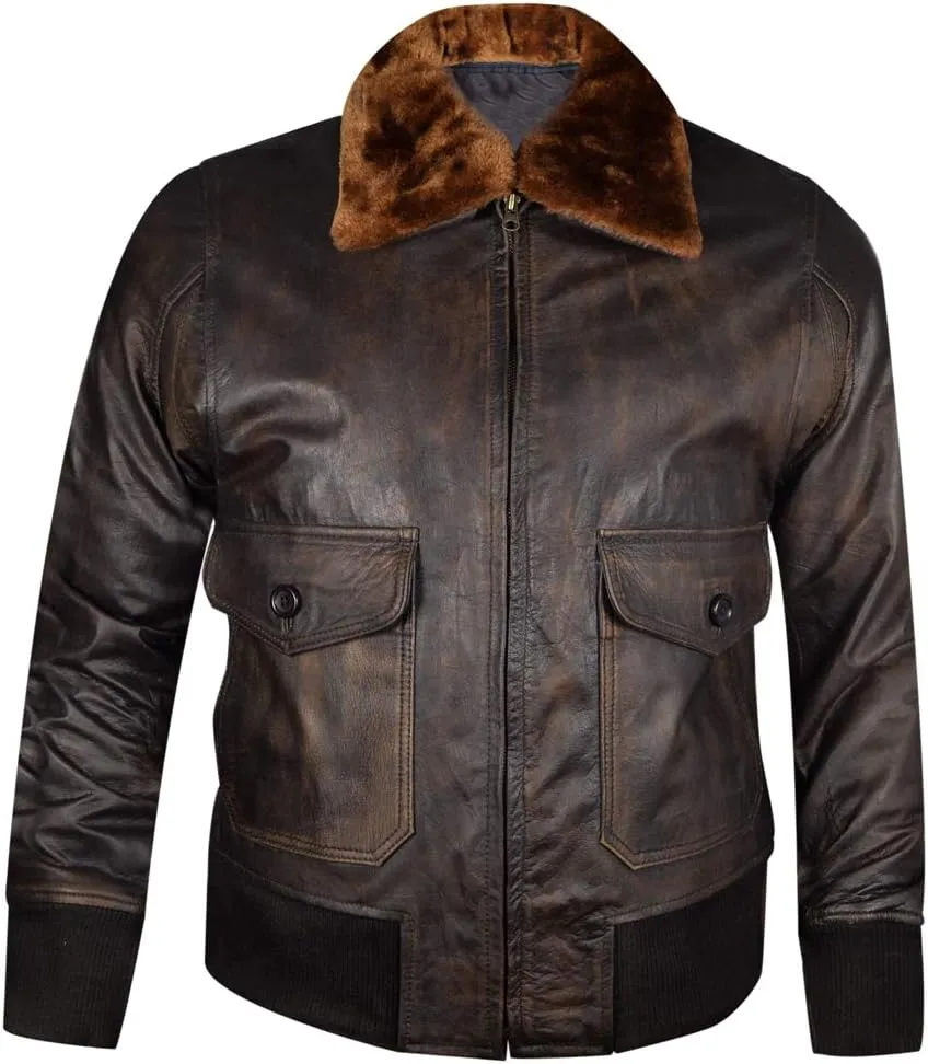 WWII Navy G-1 Flight Bomber Genuine Distress Brown Leather Jacket