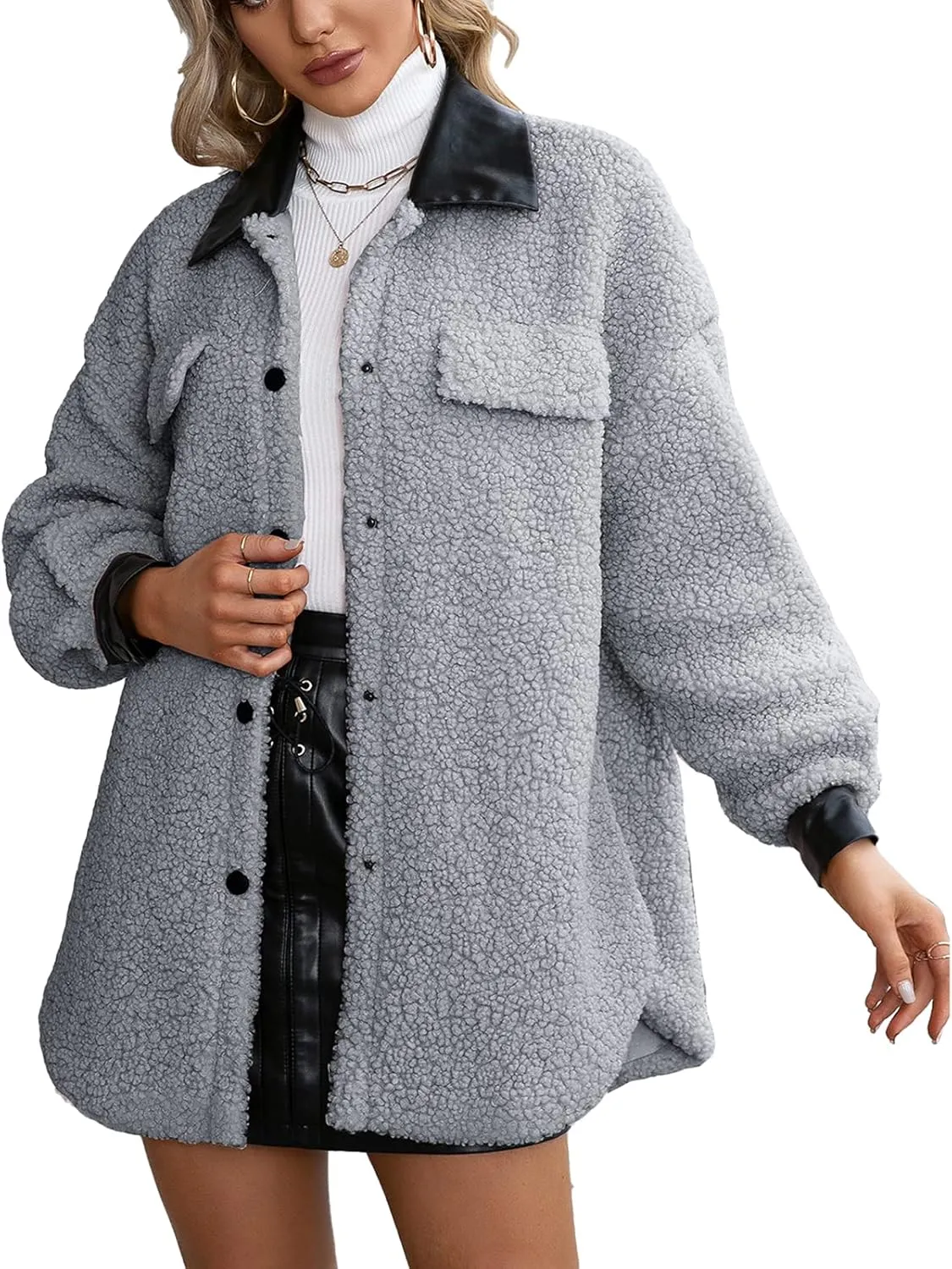 XBTCLXEBCO Fuzzy Fleece Long Trench Coats for Women Lapel Long Sleeve Open Front Cardigan Jacket Fall Winter Warm Outerwear