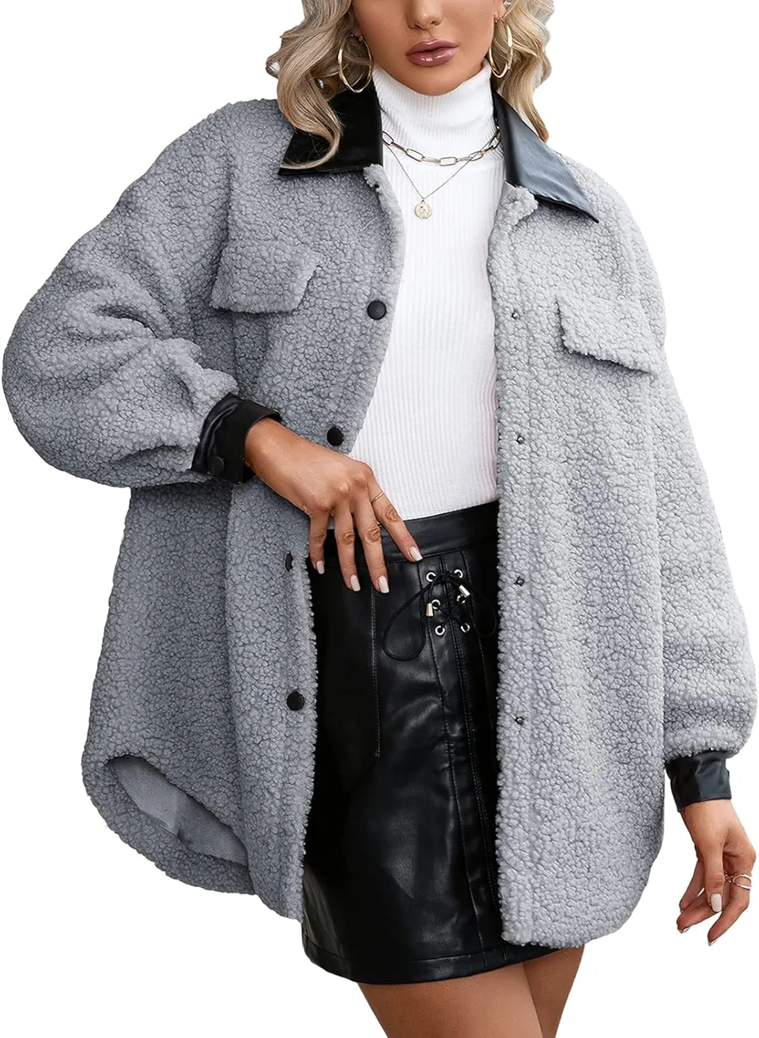 XBTCLXEBCO Fuzzy Fleece Long Trench Coats for Women Lapel Long Sleeve Open Front Cardigan Jacket Fall Winter Warm Outerwear