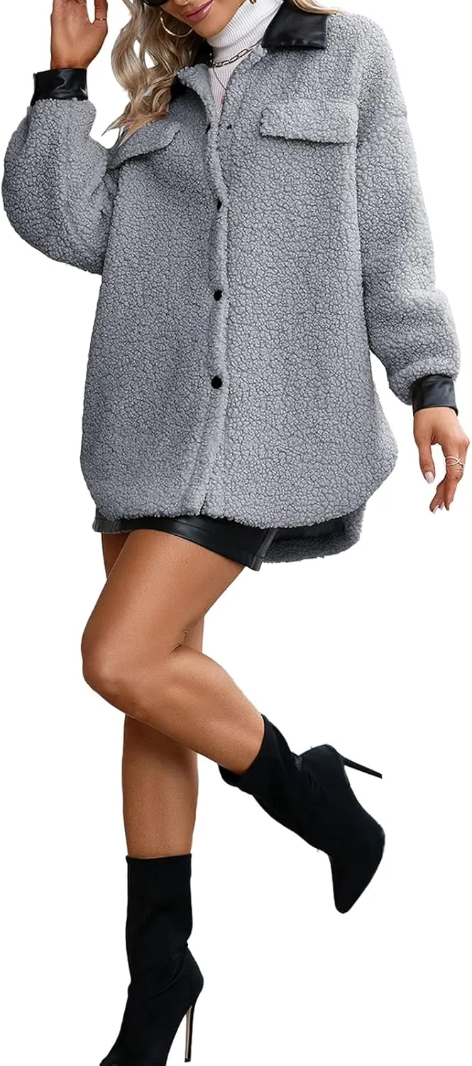 XBTCLXEBCO Fuzzy Fleece Long Trench Coats for Women Lapel Long Sleeve Open Front Cardigan Jacket Fall Winter Warm Outerwear