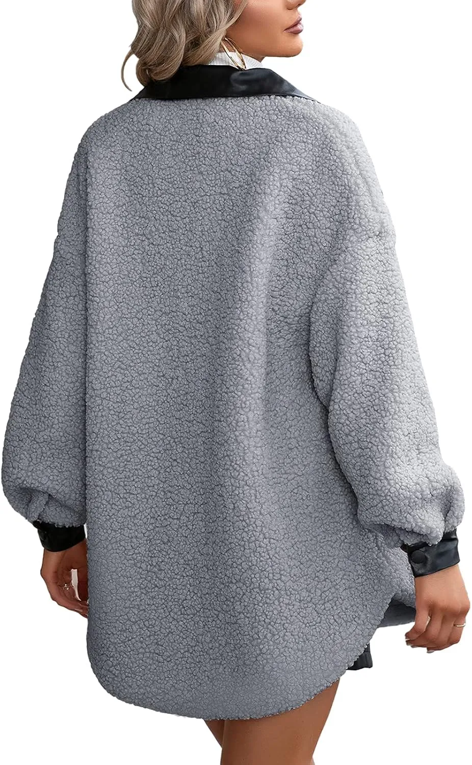 XBTCLXEBCO Fuzzy Fleece Long Trench Coats for Women Lapel Long Sleeve Open Front Cardigan Jacket Fall Winter Warm Outerwear