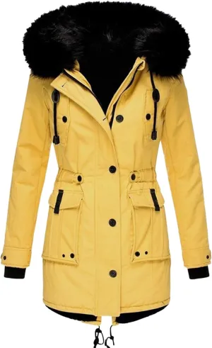XOWRTE Womens Thicken Hooded Parkas Coats Puffer Coat Faux Fur Fleece Line Down Jackets with Pockets Parkas Long Coats Winter