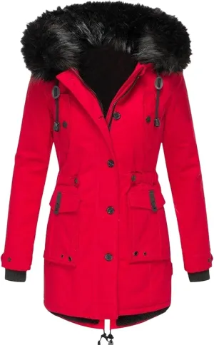 XOWRTE Womens Thicken Hooded Parkas Coats Puffer Coat Faux Fur Fleece Line Down Jackets with Pockets Parkas Long Coats Winter