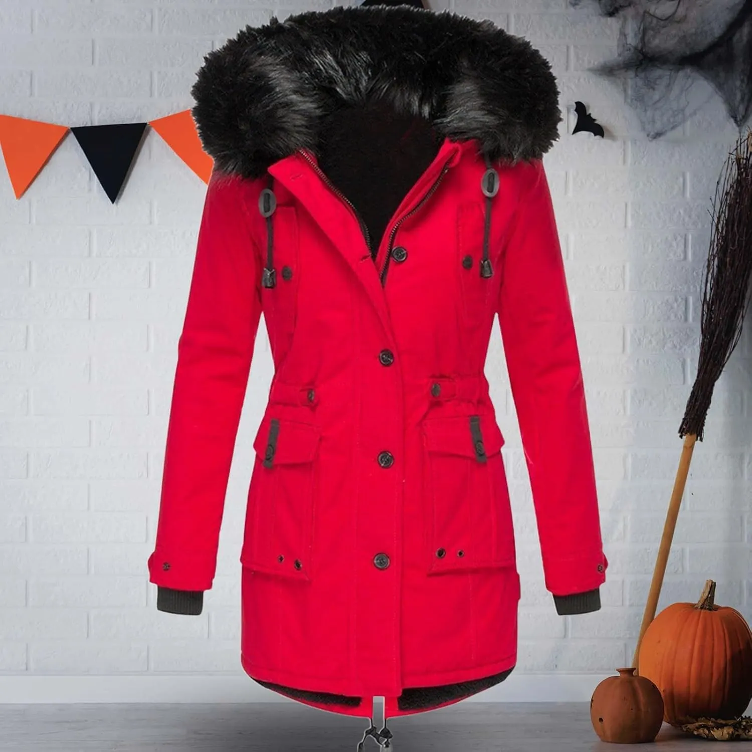 XOWRTE Womens Thicken Hooded Parkas Coats Puffer Coat Faux Fur Fleece Line Down Jackets with Pockets Parkas Long Coats Winter